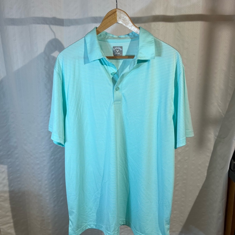 Callaway Opti-Dri Men's Aqua Striped Golf Polo